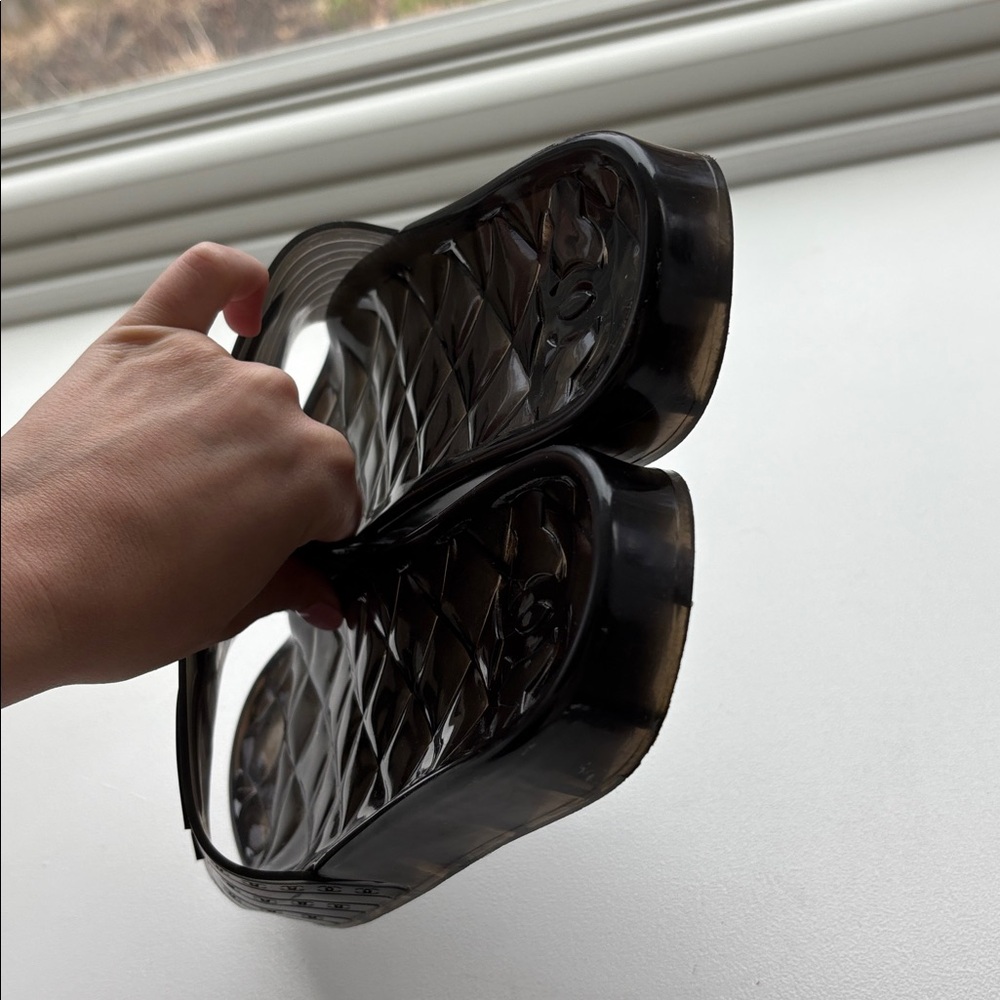 CHANEL Black Jelly CC Logo Slide Sandals size 7.5 - Picture 8 of 8